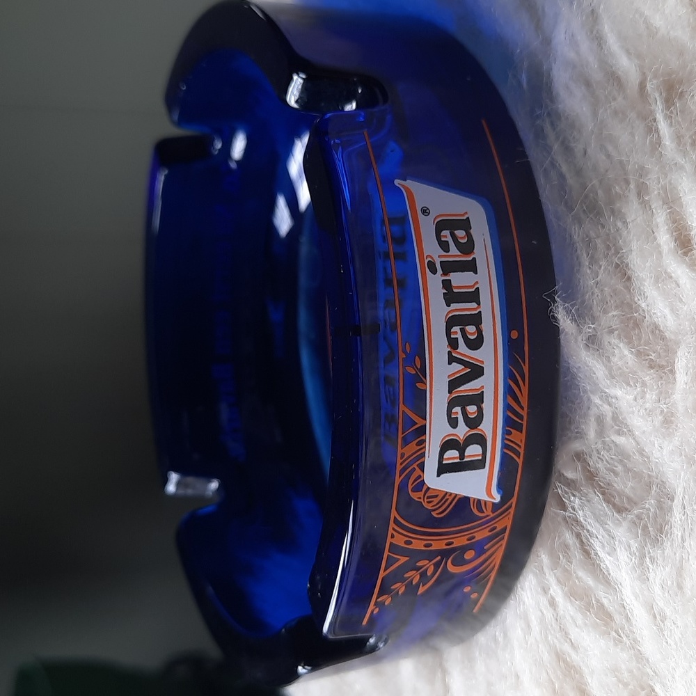 Vintage Bavaria Dutch Beer Cobalt Blue Glass Ashtray